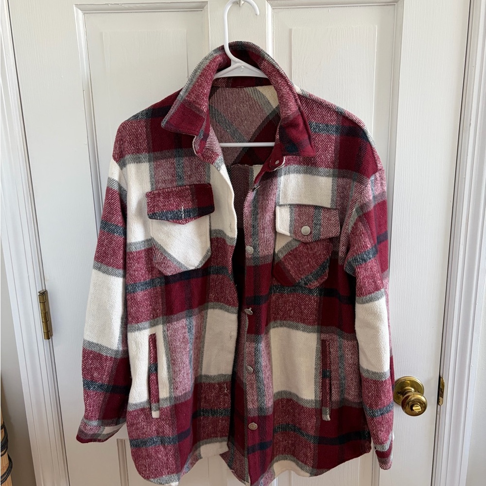 Cozy Red and White Plaid Jacket